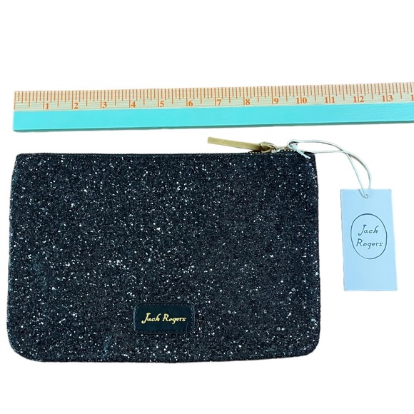 Jack Rogers Sparkle Pouch Zipper Glitter Clutch Simple Black Evening Bag New - Picture 6 of 9